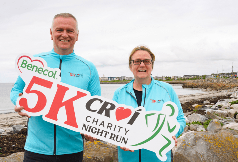 Daíthí Ó’Sé and Christine Flanagan, Croí Director of Fundraising launching Night Run 2026