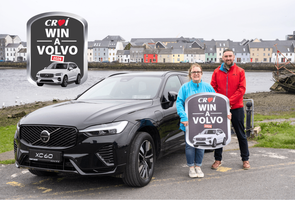 Win A Volvo 2026, Christine and Mike from Croí pictured with Volvo