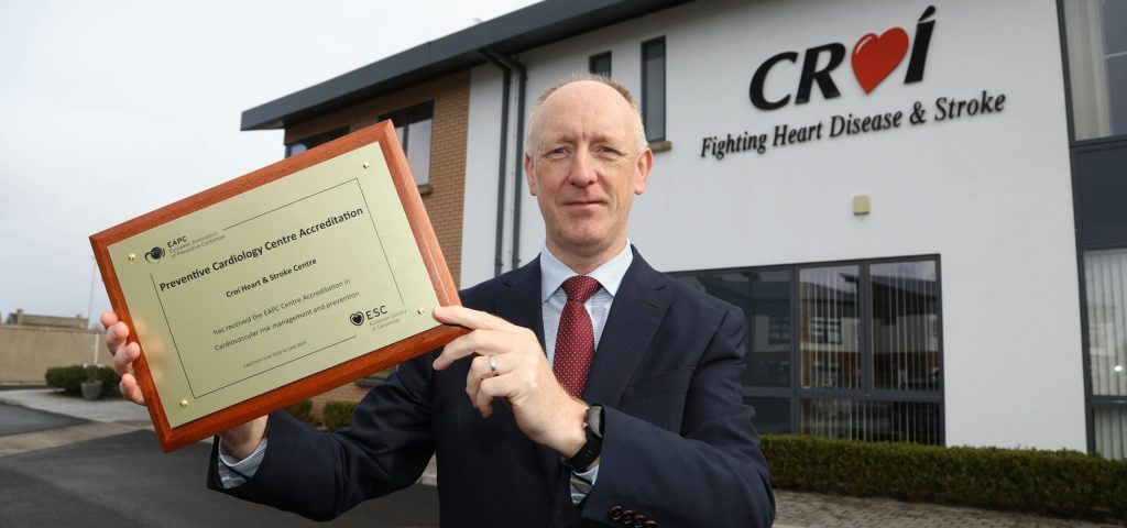 Neil Johnson, CEO at Croí with the European Association of Preventive Cardiology (EAPC) accreditation in cardiovascular risk management and prevention.