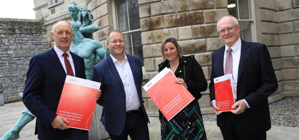 Photographed outside Leinster House at the report launch (L-R) are Neil Johnson, Croí Chief Executive; Paul Nolan, Clinical Lecturer at ATU Sligo; Sharon Donohue, Cardiac Faculty Chair of the Irish Institute of Clinical Measurement Science (IICMS) and Prof Jim Crowley, Consultant Cardiologist and Croí Medical Director