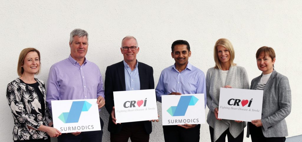 Pictured from left: Teresa Murray, HR Manager, Surmodics; Tom Greaney, COO, Surmodics; Kevin O'Reilly, Chairman, Croí; Gary Maharaj, CEO, Surmodics; Teri Sides, Senior VP & Chief Marketing Officer, Surmodics; and Patricia Hall, Cardiovascular Nurse Specialist, Croí. Pic Gerry Stronge.